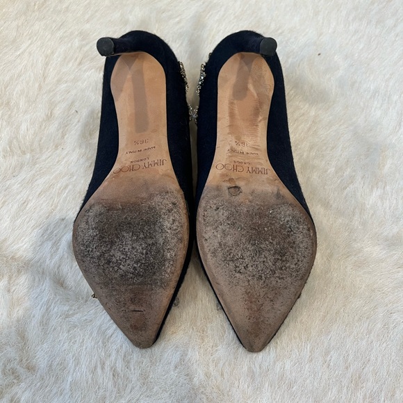 Jimmy Choo Romy 100 Embellished Flannel Point-Toe Pumps - Picture 9 of 12